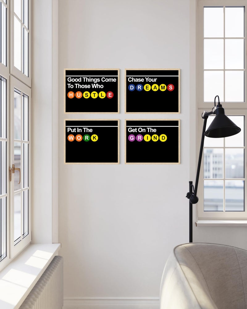 Summit Designs New York City Subway Sign, Subway New York Wall Art, NYC Wall Art - Poster Set, NYC Sign, Bedroom Decor - Hustle Grind Motivation - Set Of 4 (8x10) UNFRAMED Prints - Image 3